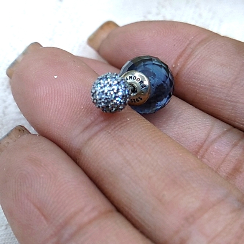 Pandora Midnight Blue Shimmering Drops Stud Earrings - Picture 5 of 9